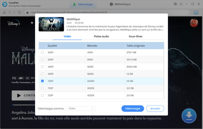 Sélectionnez la piste audio et la langue de sortie