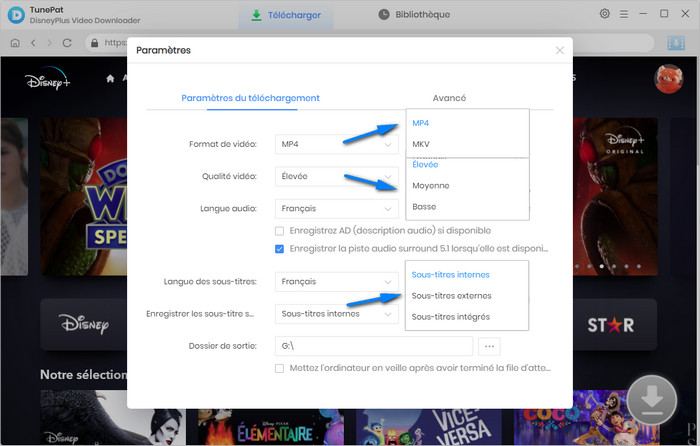 Paramètres de TunePat DisneyPlus Video Downloader