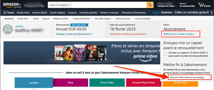 Renoncez aux avantages Amazon Prime