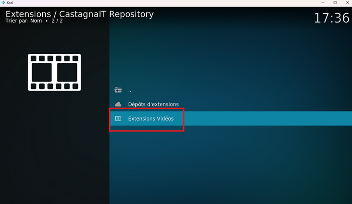 Choisissez Extensions Vidéos