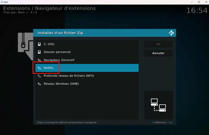 Cliquez sur la source Netflix