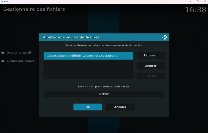 Cliquez sur OK après avoir nommé la source de médias