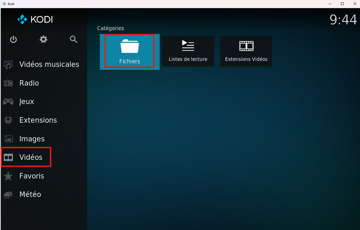Sélectionnez Fichiers dans le menu de Vidéos