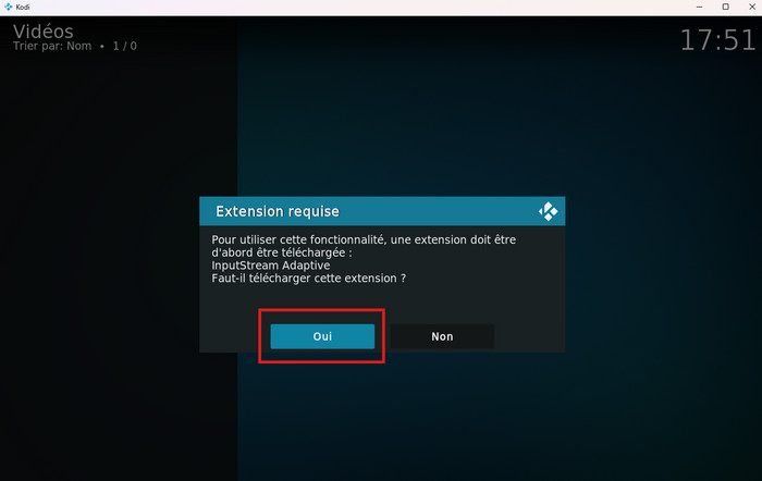 Cliquez sur Oui pour télécharger InputStream Adaptive