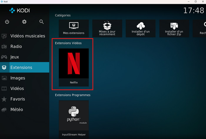 Trouvez Netflix dans le menu Extensions