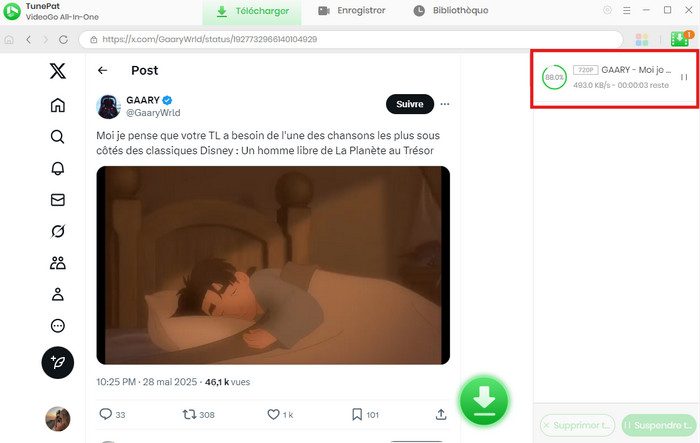 La progression du téléchargement