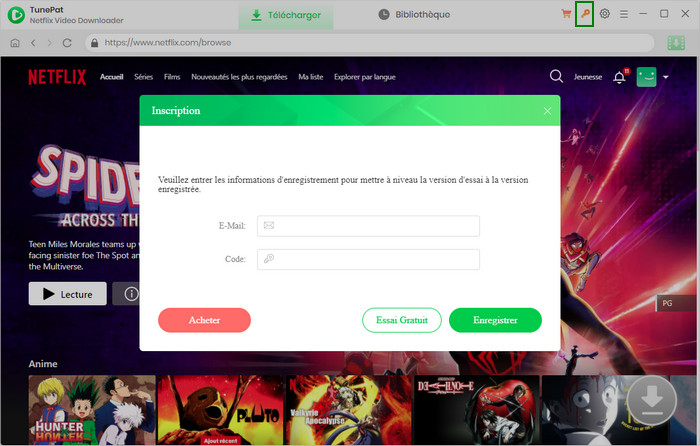 Inscription de TunePat Netflix Video Downloader pour Windows