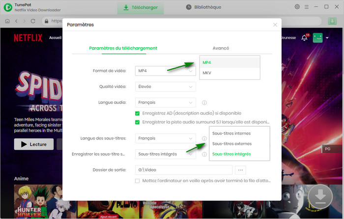 Paramètres de TunePat Netflix Video Downloader