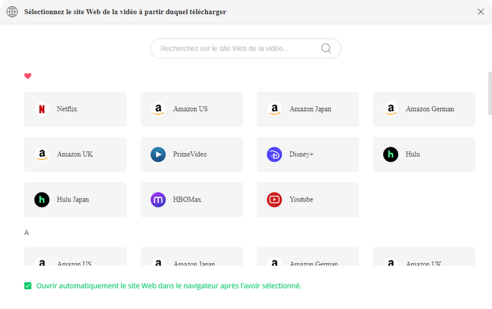 Sélectionnez le site de téléchargement comme YouTube