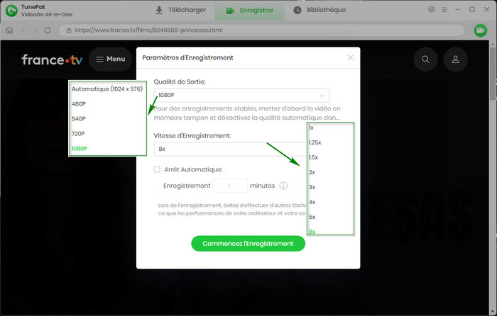 Choisissez les paramètres d'enregistrement